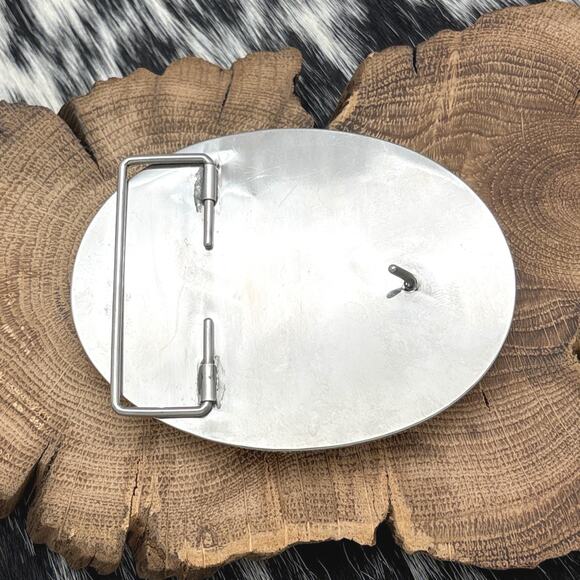 1990s Native American NAVAJO Sterling Multi-Stone Apache Gahn Dancer Belt Buckle - Picture 2 of 2